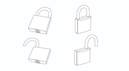 Vector Illustrated of Black and White Line Padlocks