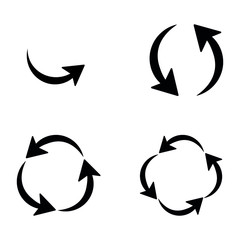 Recycling icon set.  Black circle arrows environmental labels.