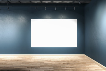 Clean interior with ceiling lamp and blank banner