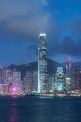Skyline of Victoria harbor of Hong Kong city at night