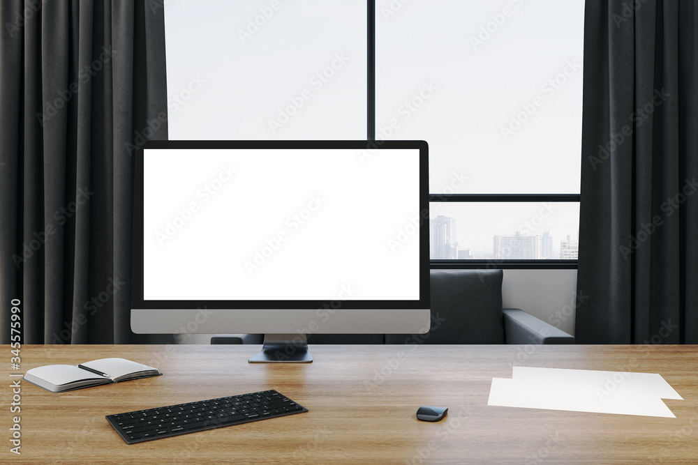 Poster Modern designer desktop with empty computer screen