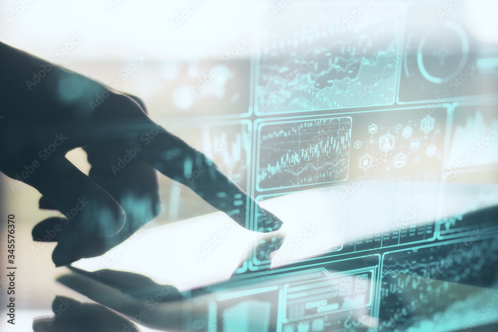 Poster Hand using digital tablet and digital system security interface
