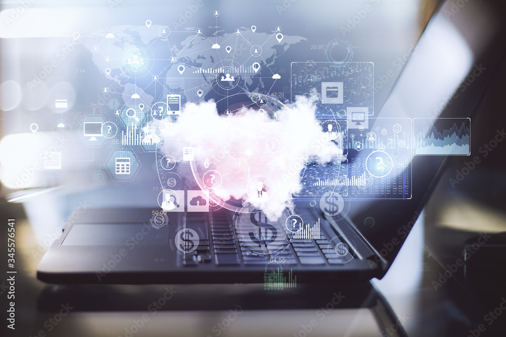 Aufkleber Digital tablet with online networking cloud diagram.
