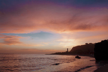 Fototapeta na wymiar Amazing beach sunset with endless horizon.