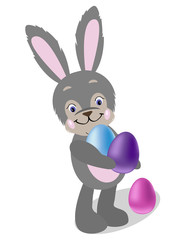 Cute bunny with easter eggs isolated on a white background. Happy Easter