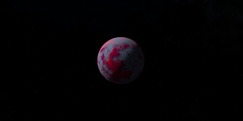 Blue planet with red and pink clouds