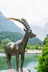 Bronze capricorn at Jasna lake in slovenia