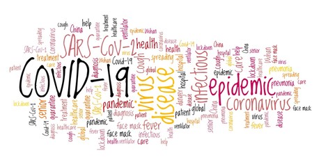 Obraz premium Covid-19 text cloud