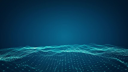 Technology connection digital big data concept. Abstract of digital data flow on blue background. Transferring of big data and storage of data sets, blockchain, hi-speed internet. Seamless loop.