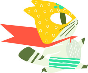 Cartoon superhero cat.  Cute animal.  The brave cat is running.  Can be used for invitation cards and drawing poster, T-shirt Print and cartoon character.