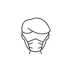 Man in face mask line icon, vector pictogram of disease prevention. Protection wear from coronavirus, air pollution, dust, flu illustration, sign for medical equipment store. Line vector sign.