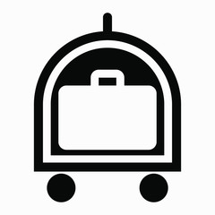Hotel baggage delivery icon. Carriage of hand luggage. Suitcase transportation system. Luggage illustration. Vector icon.