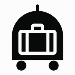 Hotel baggage delivery icon. Carriage of hand luggage. Suitcase transportation system. Luggage illustration. Vector icon.