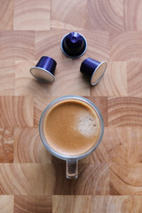 Espresso Coffee with Capsules Flat Lay View