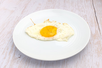 Fried eggs on wooden background