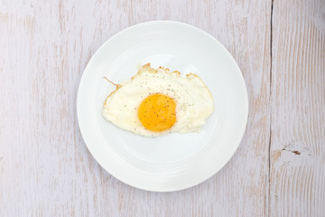 Fried eggs on wooden background
