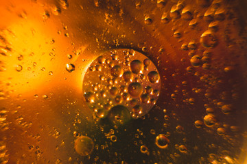 The cosmos or planets of the universe is a cosmic abstract psychedelic background. Abstract atom molecule structure. Blister. Macro shot from air or molecules. Biology, physics or chemistry abstract b