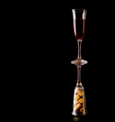 a beautiful glass of wine stands on a glass