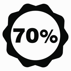 The 70 percent drop icon is dark. Price drop. Interest rate reduction. Sell-out. Stock symbol. Discount. Markdown of goods. Bonus discount. Vector icon.
