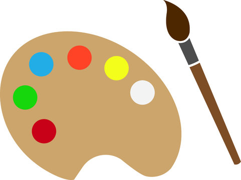 Painting color palette and brush vector icon, painting equipment