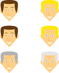 Cartoon character male faces vector icon set