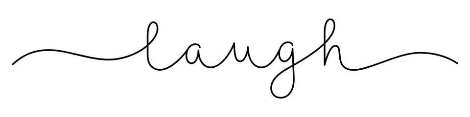 LAUGH black vector monoline calligraphy banner with swashes