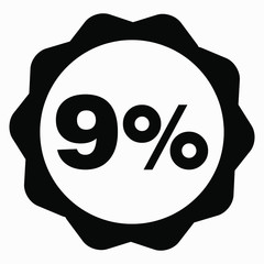 The 9 percent drop icon is dark. Price drop. Interest rate reduction. Stock symbol. Discount. Markdown of goods. Bonus discount. Vector icon.
