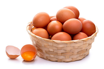 Eggs in a wicker basket. Isolate on white background

