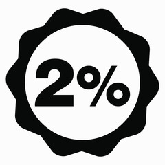 The 2 percent drop icon is dark. Price drop. Interest rate reduction. Stock symbol. Discount. Markdown of goods. Bonus discount. Vector icon.