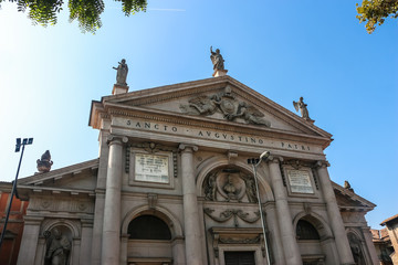 Fototapeta na wymiar Piacenza, Italy. Beautiful architecture of catholic church (Chiesa di Sant'Agostino) in Piacenza.