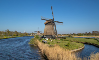 Tradycyjny, holenderski wiatrak nad kanałem wodnym, Alkmaar w Holandii Północnej.  © Bozena