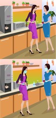 Office Kitchen Work during quarantine Business during quarantine Work after quarantine Business after quarantine Business Business People Drinking Coffee Vector illustration