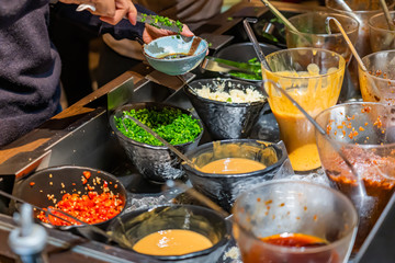 Sauce station in hotpot restaurant
