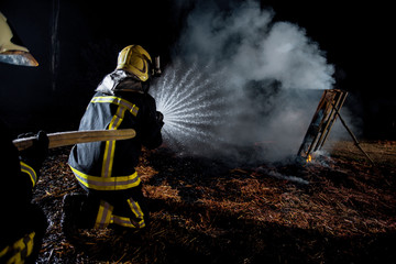 Obraz premium Fireman team during intervention