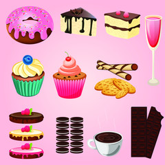 Vector Bakery Food Illustration Design For Posters, Website Banners, with Lightpink Gradient Background