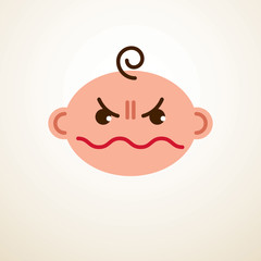 Cute baby cartoon vector flat icon, angry sad and unhappy child emoji.