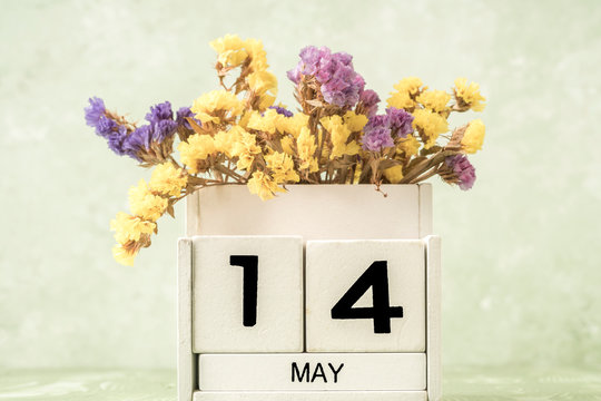 cube calendar for may on green with copy space