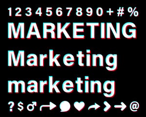 Marketing white sign on black background.