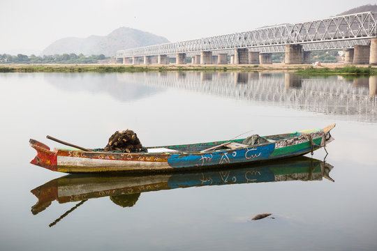 Boat Moored On Krishna River