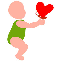 heart shaped butterfly sits on the baby’s hand