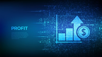 Profit icon made with currency symbols. Dollar, euro, yen and pound icons. Financial matrix streaming background with currency signs. Accounting service. Banking Calculation. Vector illustration.