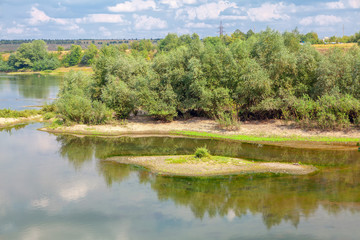 scenery with small green islands on the river