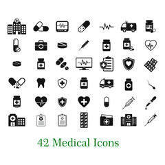 Medical vector icon set, medicine and health care, pill icon isolated on white background.