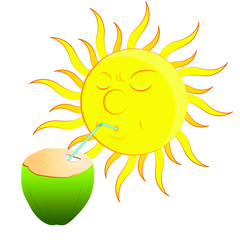 Sun Vector Illustration, Sun Drinking Fresh coconut water