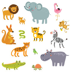 Set of exotic animals vector illustration.