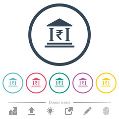 Indian Rupee bank office flat color icons in round outlines