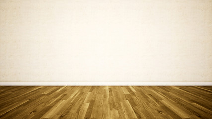 Concept or conceptual vintage or grungy brown background of natural wood or wooden old texture floor and concrete wall for contrast. A 3d illustration metaphor for time, material, solitude or rust