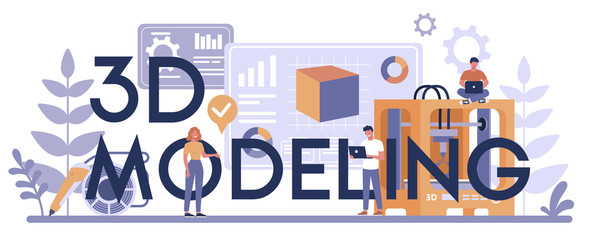 3D modeling technology typographic header concept. 3D printer