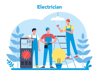 Electricity works service concept. Professional worker in the