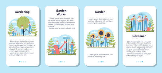 Gardening mobile application banner set. Idea of horticultural